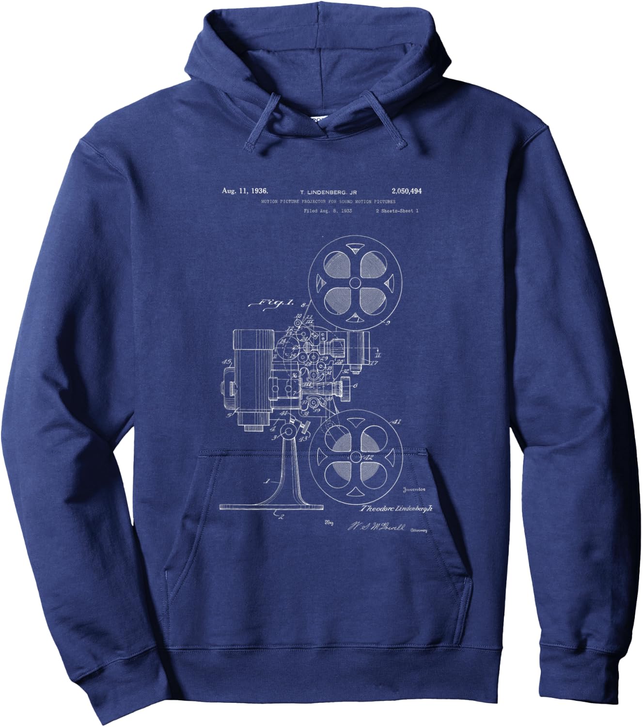 Movie Projector Patent - History of Cinema, Film, and Movies Hoodie - Hoodie | Navy