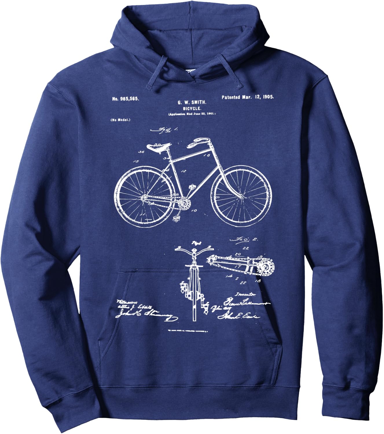 Vintage Patent Print 1900 Bicycle , Bike Shirt Hoodie - Hoodie | Navy