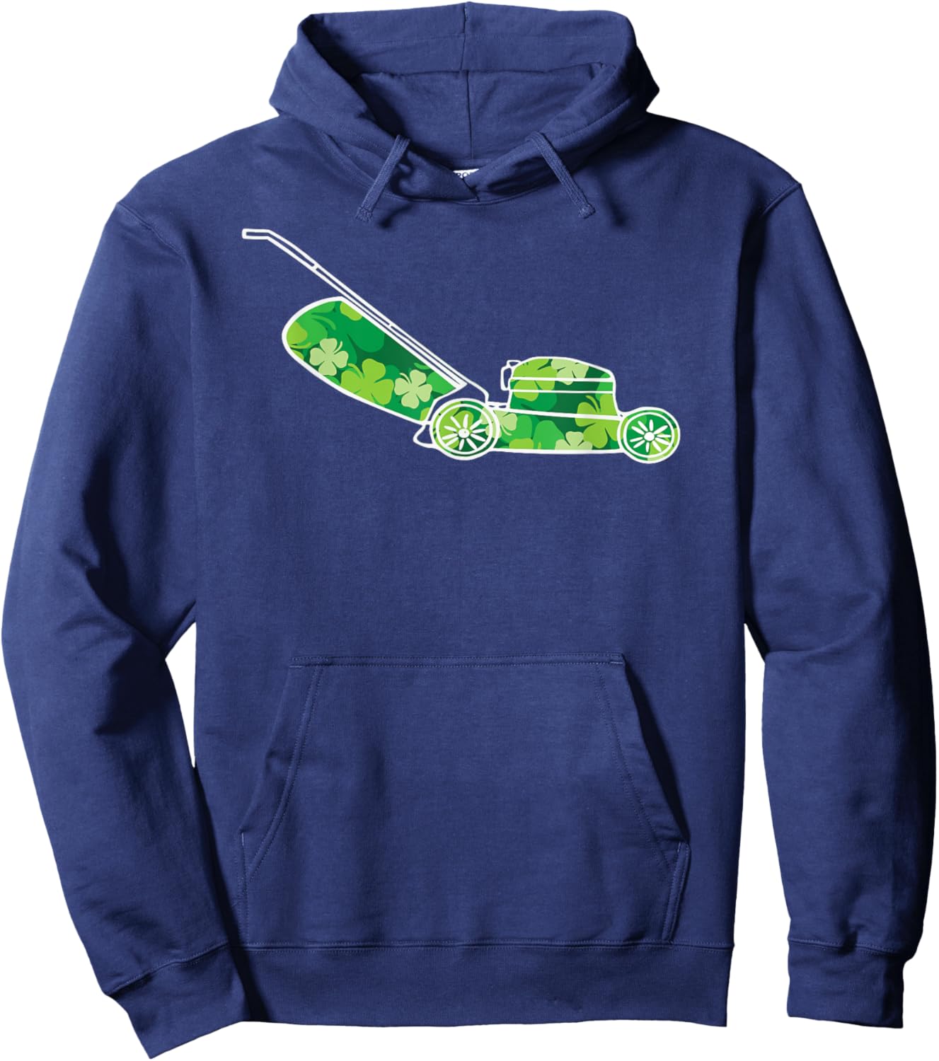 Funny St Patrick's Day Shamrock Lawn Mower Grass Mowing Dad Hoodie - Hoodie | Navy