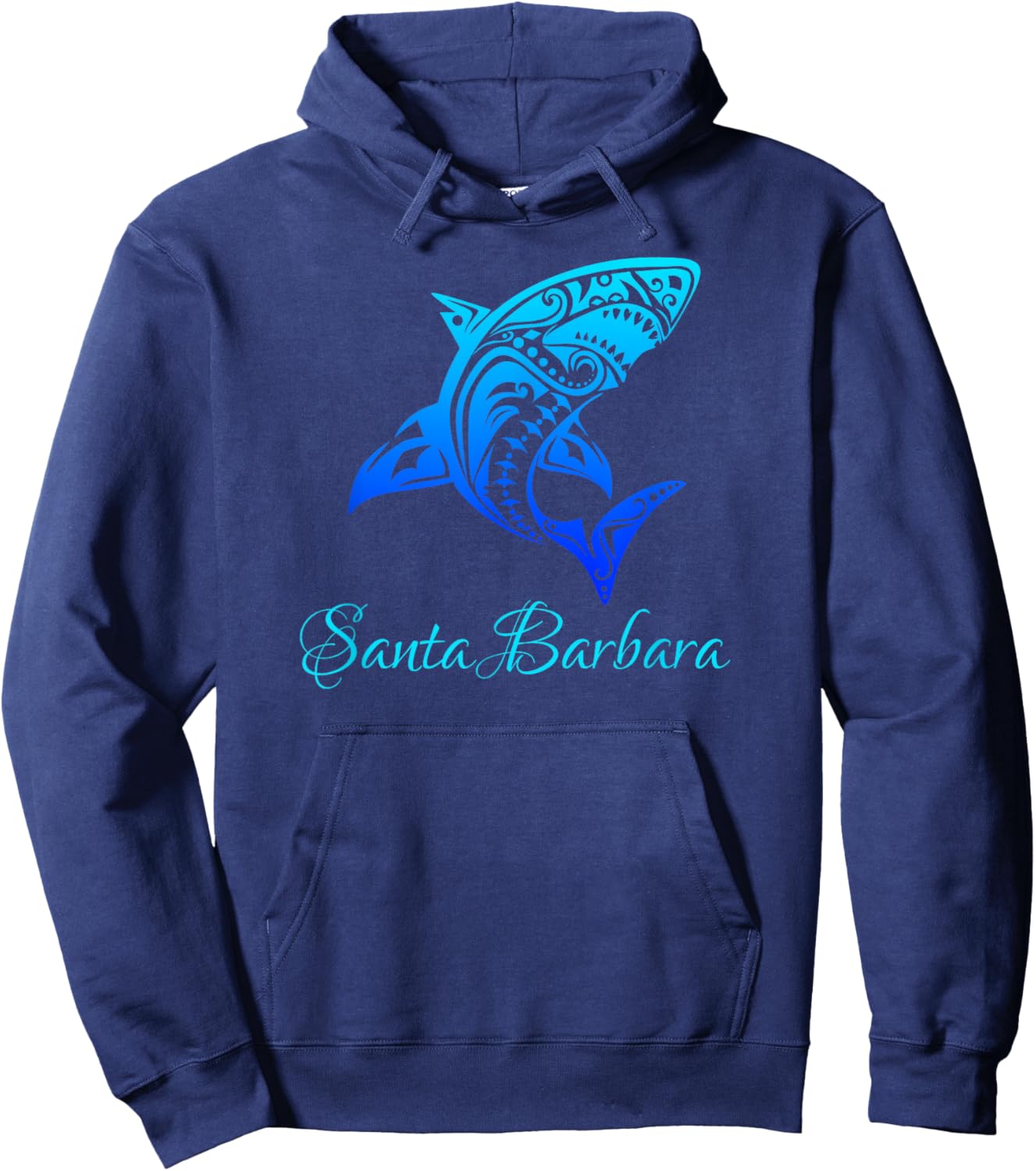 Santa Barbara, California Vintage Retro Tribal Shark Hoodie - Hoodie | Navy