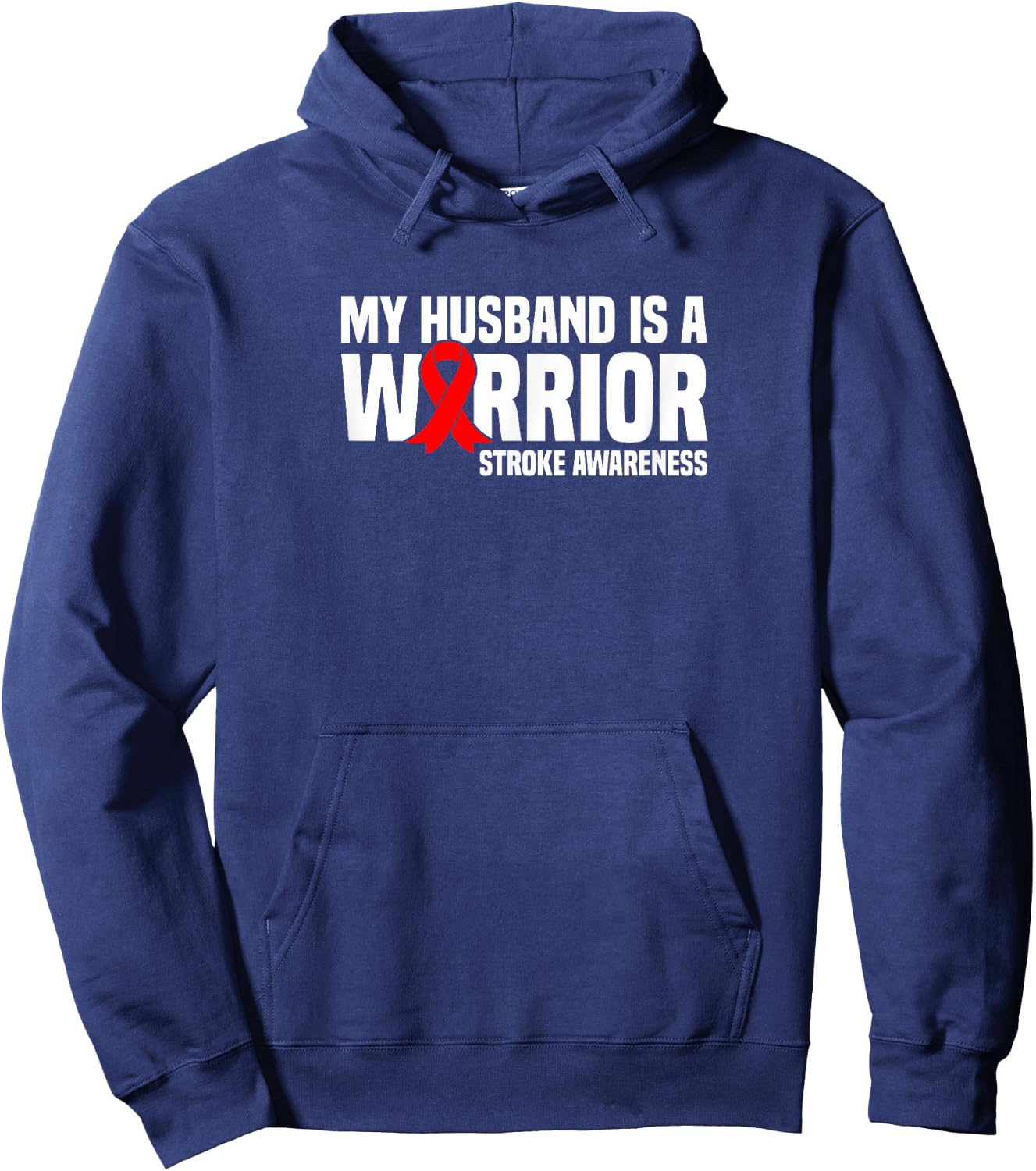 My Husband is a Warrior Red Ribbon Stroke Awareness Hoodie - Hoodie | Navy