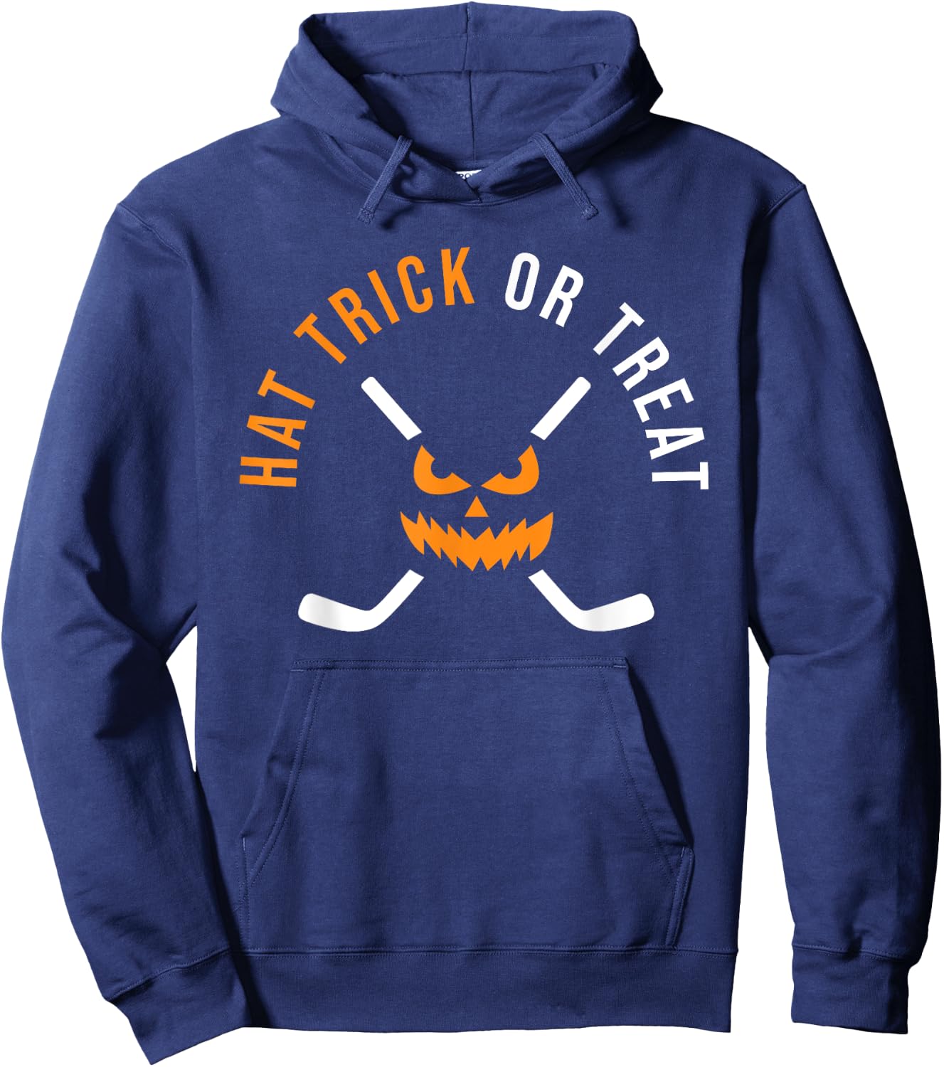 Halloween Hockey Hat Trick Or Treat Ice Hockey Player Hoodie - Hoodie | Navy