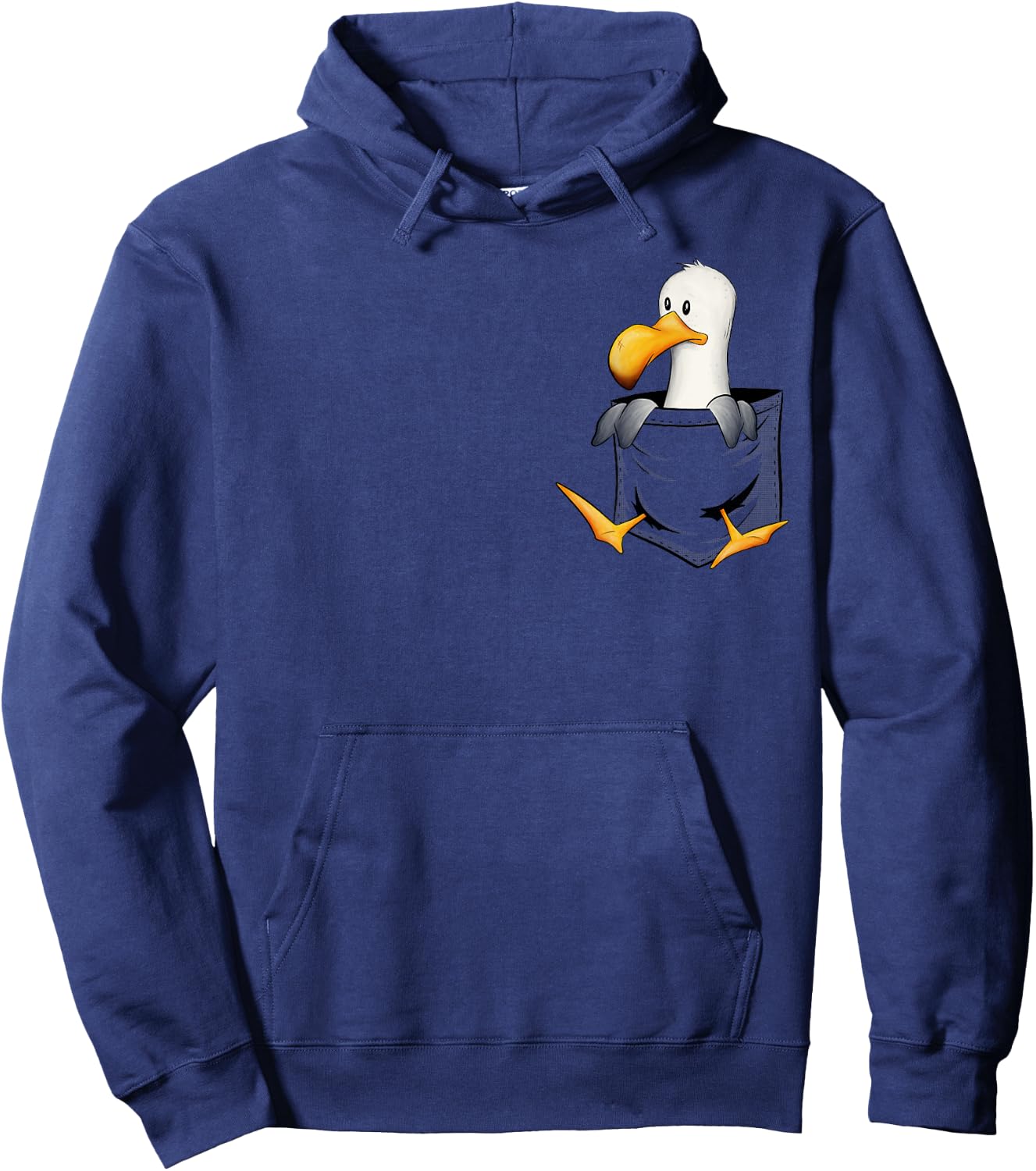 Funny Sea-Bird Drawing Cute Seagull In Pocket Hoodie - Hoodie | Navy