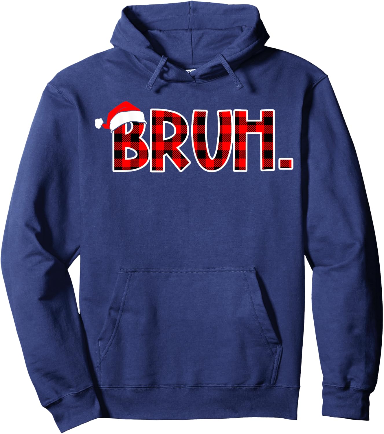 Bruh Funny Christmas Buffalo Plaid Boys Kids Xmas Pajamas Hoodie - Hoodie | Navy