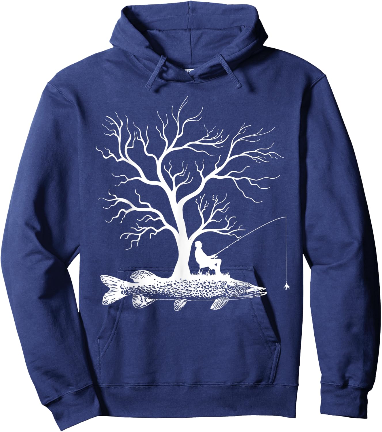 Graphic Tree Fishing Rod - Fish Northern Pike Hoodie - Hoodie | Navy