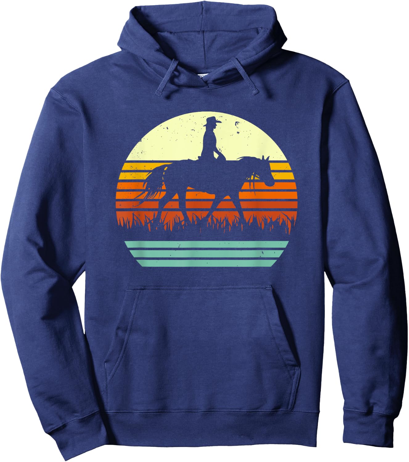 Retro Sun Style Western Ranch Trail Horse Hoodie - Hoodie | Navy