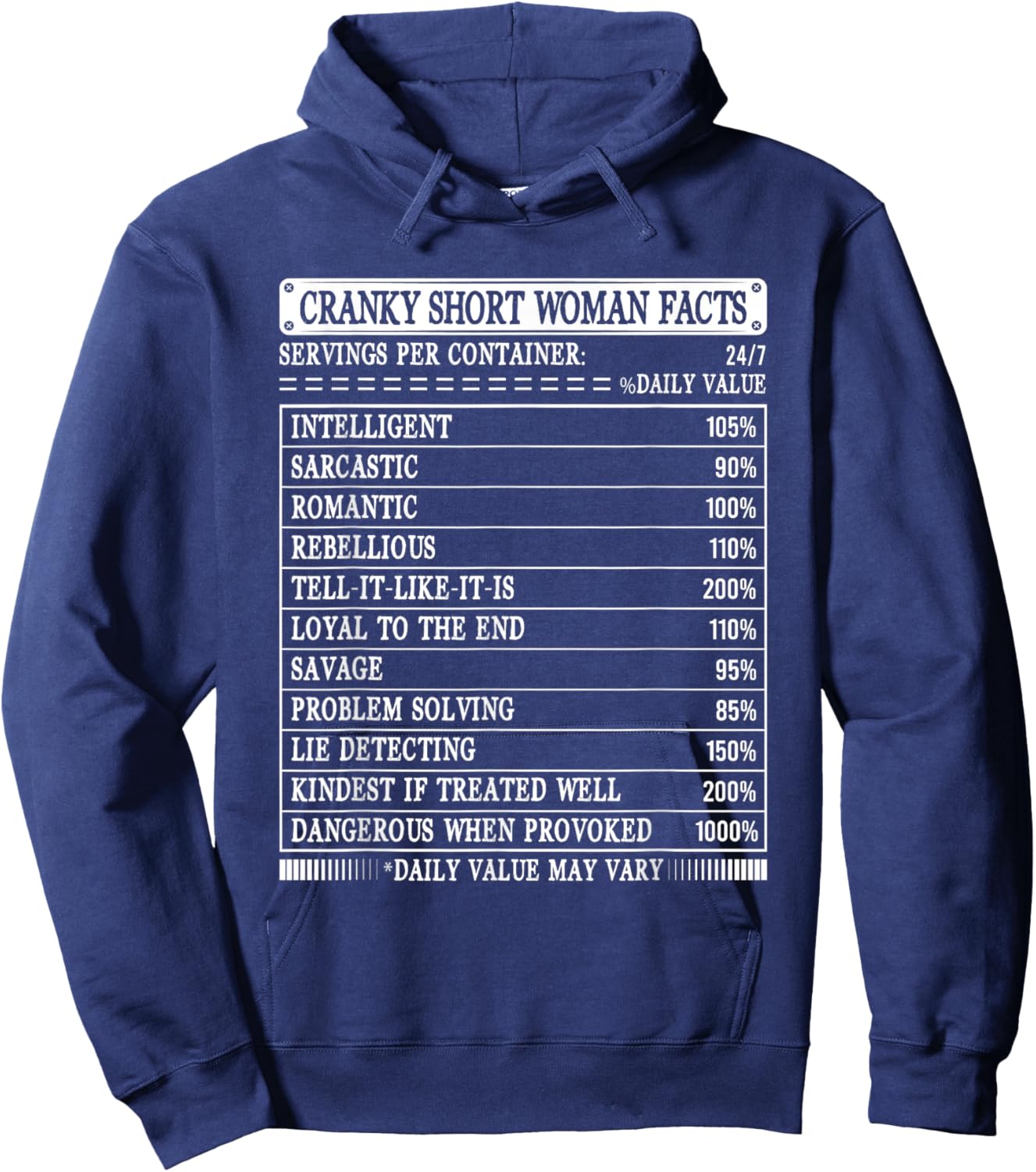 Cranky short woman facts funny short girls nutritional facts Hoodie - Hoodie | Navy
