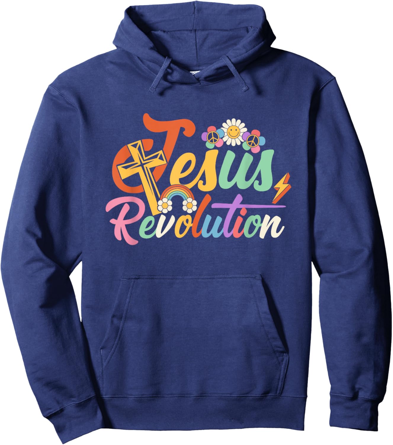 Jesus Revolution Groovy Flower Vintage Christian Faithcross Hoodie - Hoodie | Navy