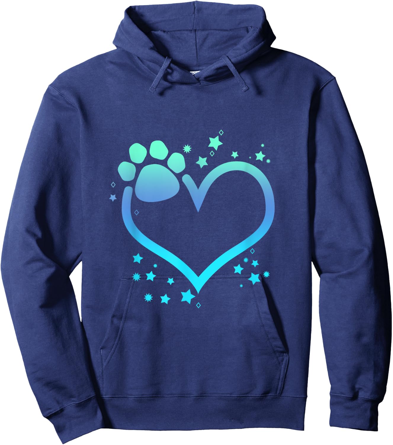 Blue Paw Print Heart Cute Dog Cat Love Valentines Day Men Women Girls Kids Hoodie - Hoodie | Navy