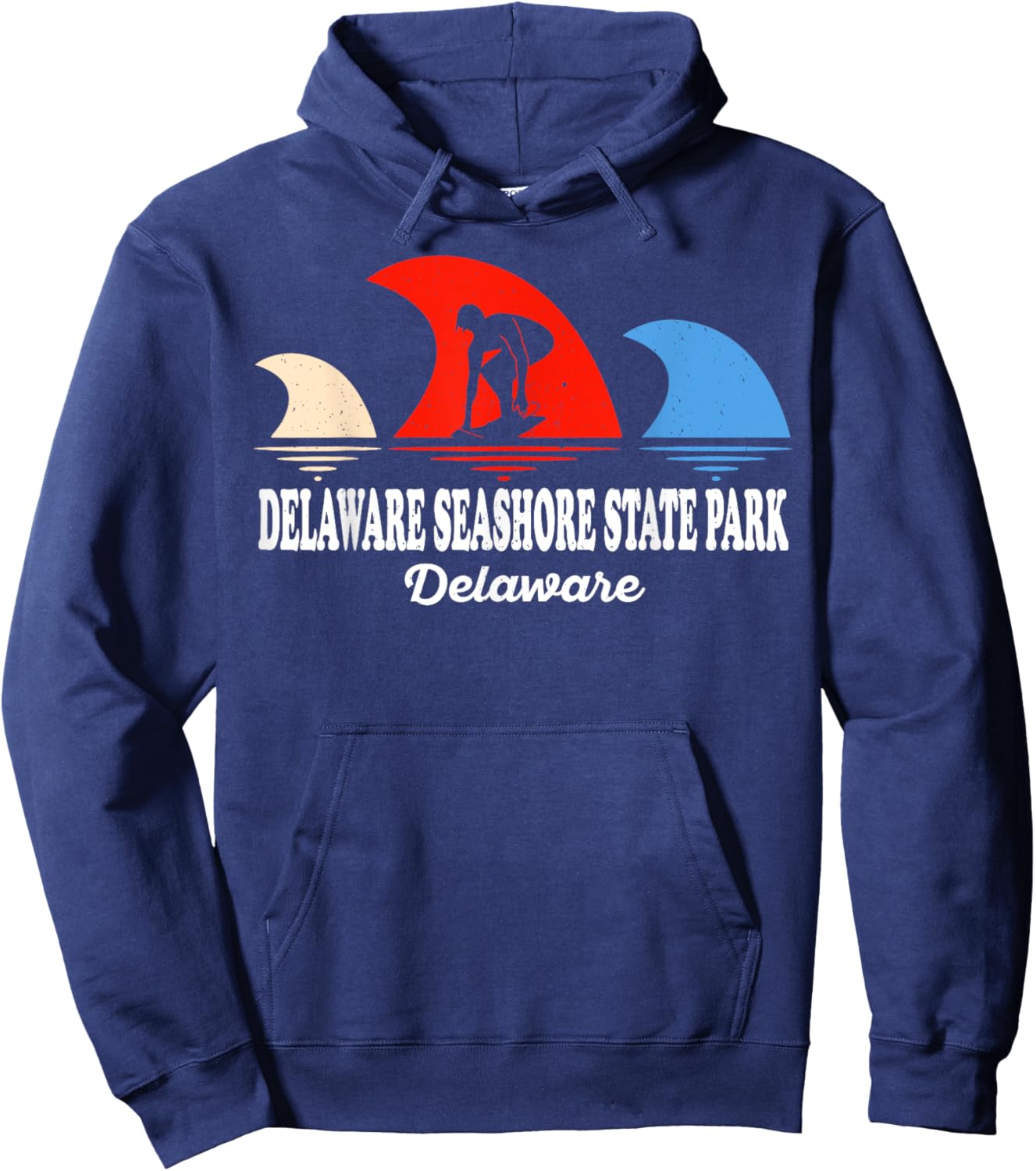 Retro Delaware Delaware Seashore State Park Surfboarding Hoodie - Hoodie | Navy