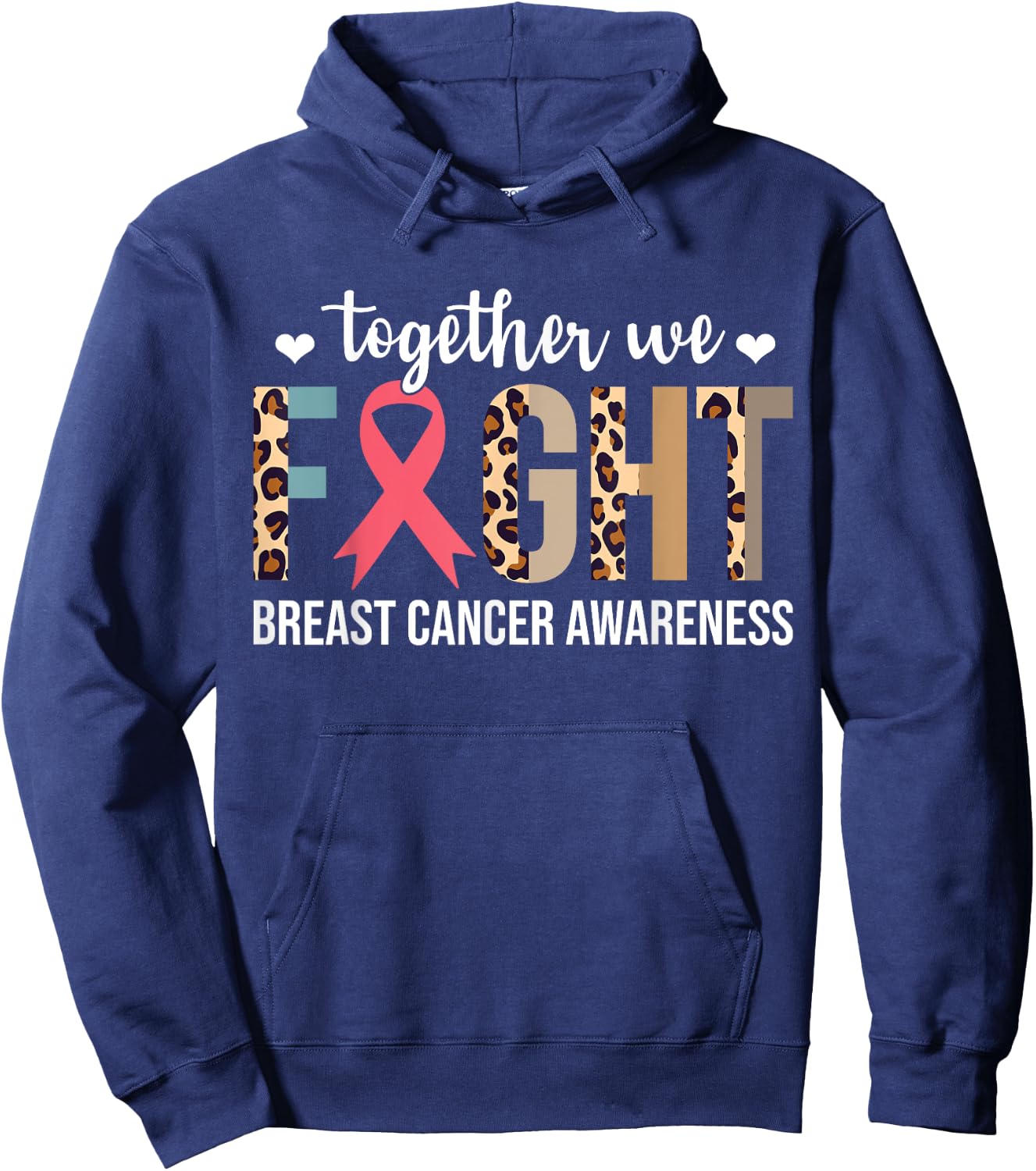Together We Fight Breast Cancer Awareness Leopard Warrior Hoodie - Hoodie | Navy