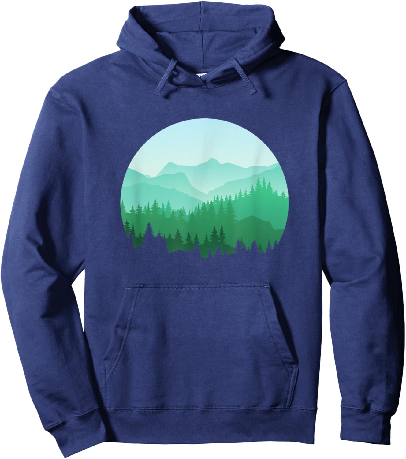 Teal Green Mountain and Forest Scene Silhouette Graphic Hoodie - Hoodie | Navy