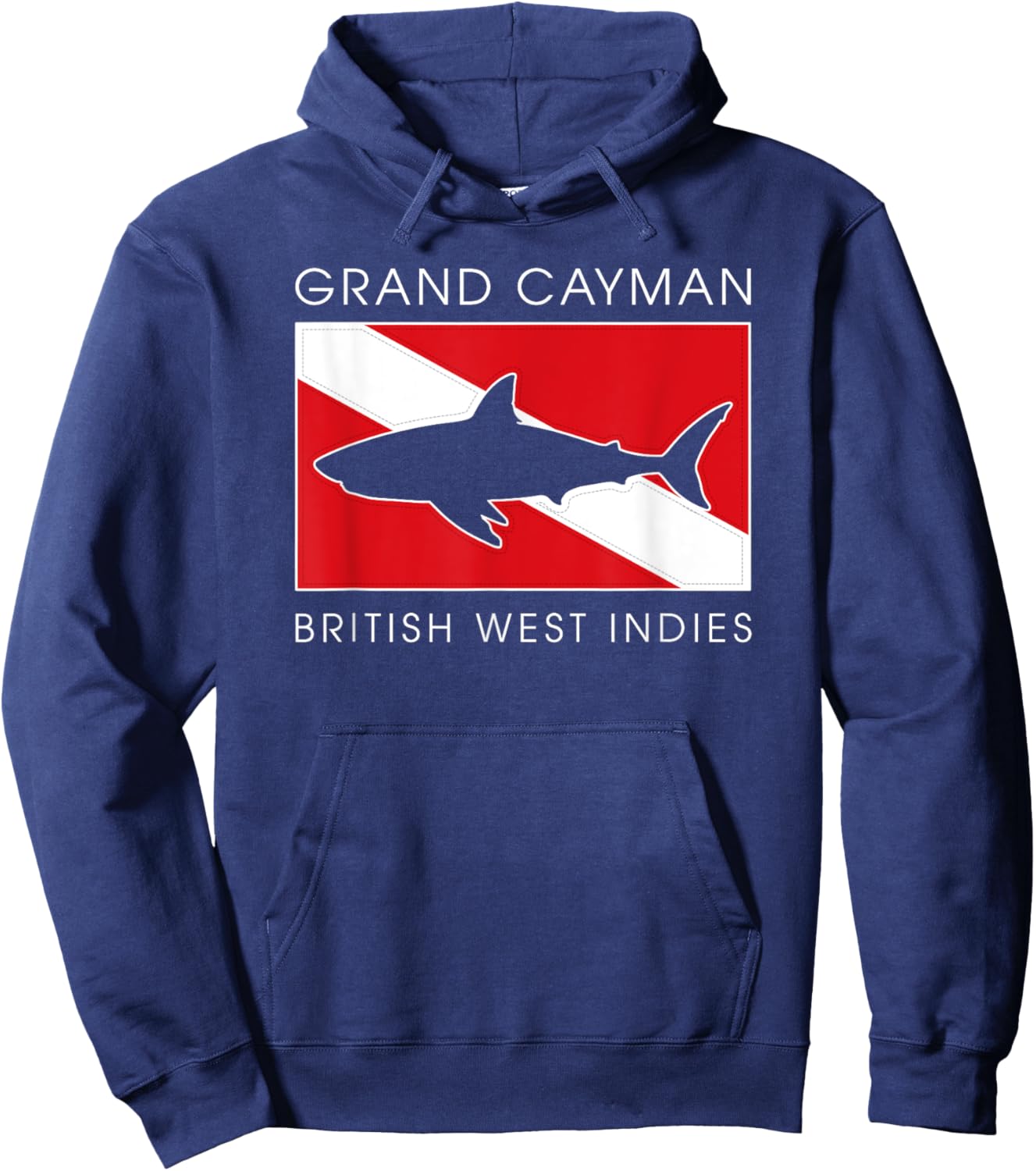 Retro Shark Scuba Diver Grand Cayman Islands Scuba Dive Flag Hoodie - Hoodie | Navy