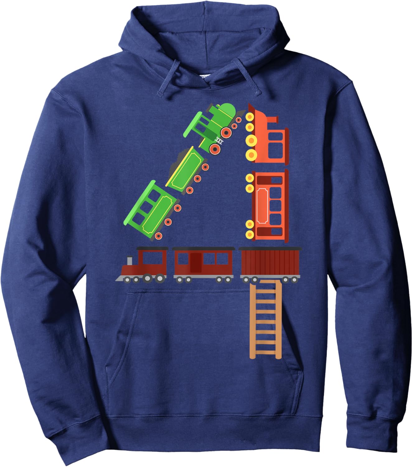 Kids 4th Birthday Train Boys Girls Fun 4 Year Old Train Hoodie - Hoodie | Navy
