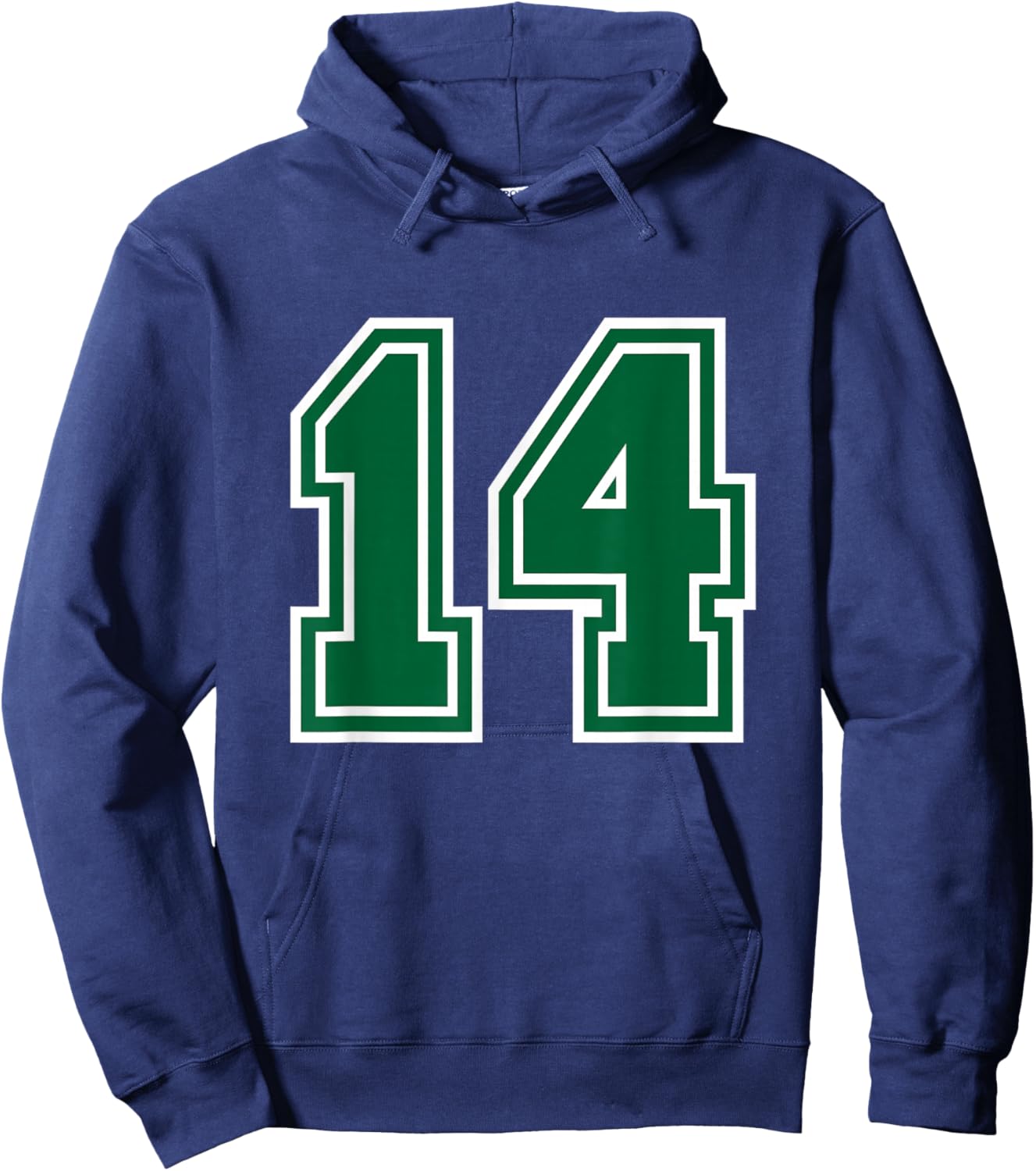 Number 14, White/Green Plain Number Hoodie - Hoodie | Navy