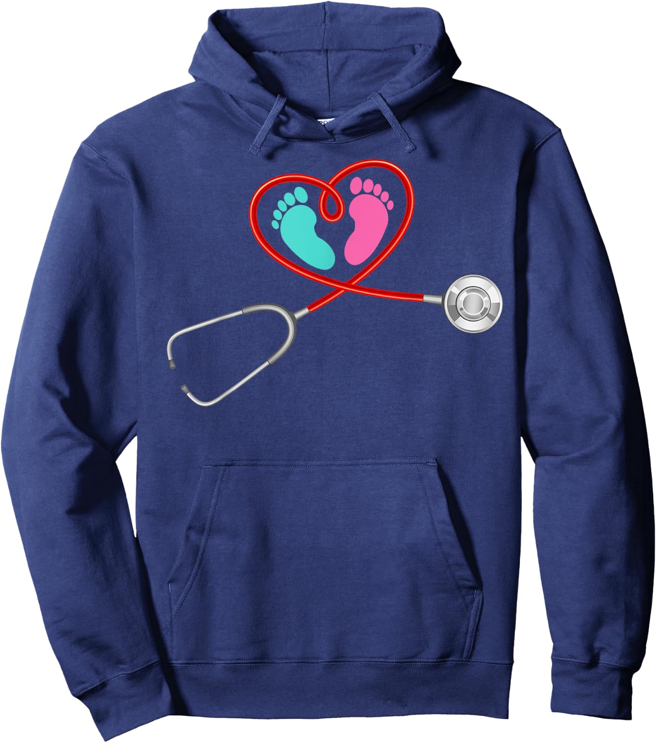 Pediatric OB NICU Nurse Stethoscope Baby Feet Funny Nursing Hoodie - Hoodie | Navy