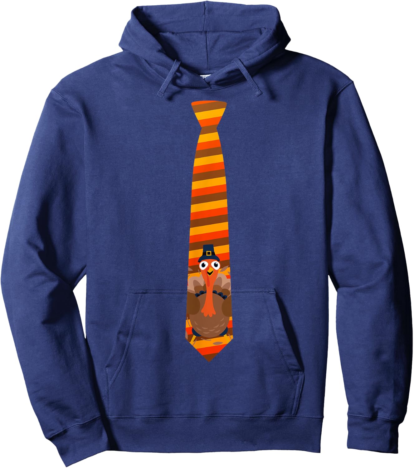 Thanksgiving Tie, Necktie Funny Family Dinner Turkey Graphic Hoodie - Hoodie | Navy