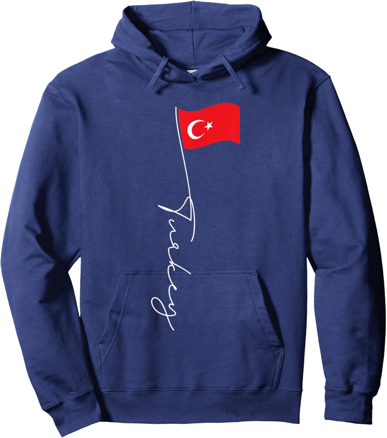 Turkey Signature Flag Pole - Elegant Patriotic Turkish Flag Hoodie - Hoodie | Navy