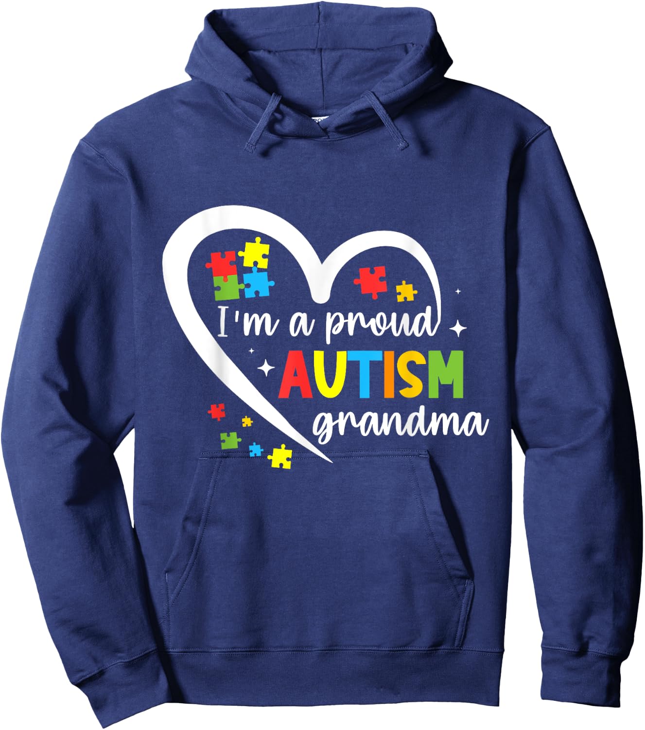 I'm A Proud Grandma Love Heart Autism Awareness Puzzle Hoodie - Hoodie | Navy