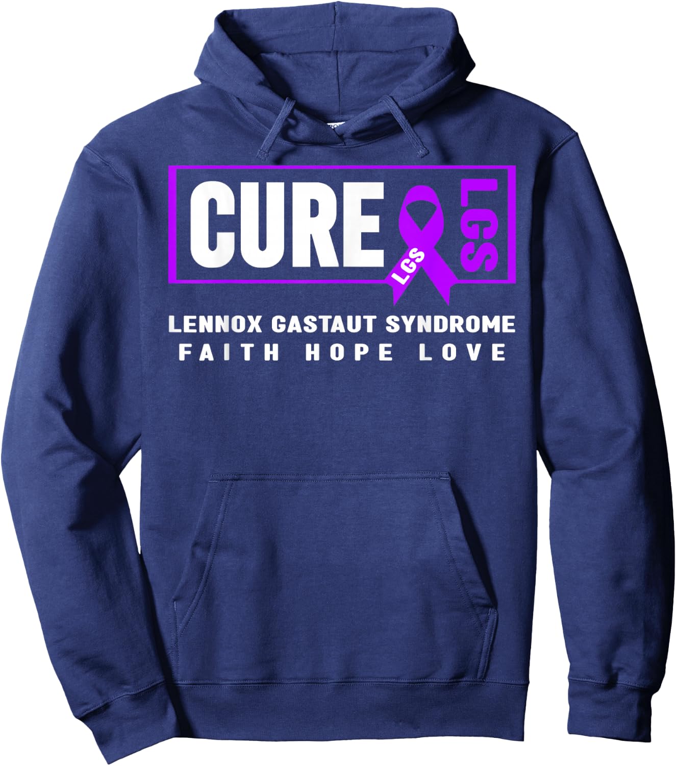 Purple Ribbon - LGS Cure, Lennox Gastaut Syndrome Awareness Hoodie - Hoodie | Navy