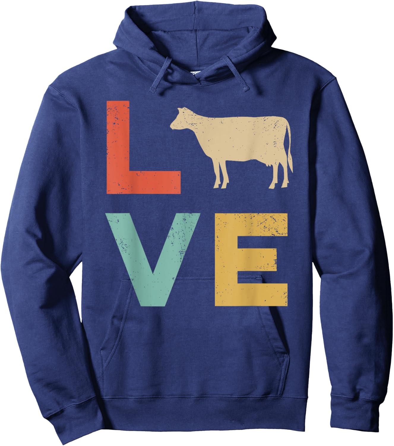 Love Cow Vintage Retro Dairy Cattle Livestock Farmer Gift Hoodie - Hoodie | Navy