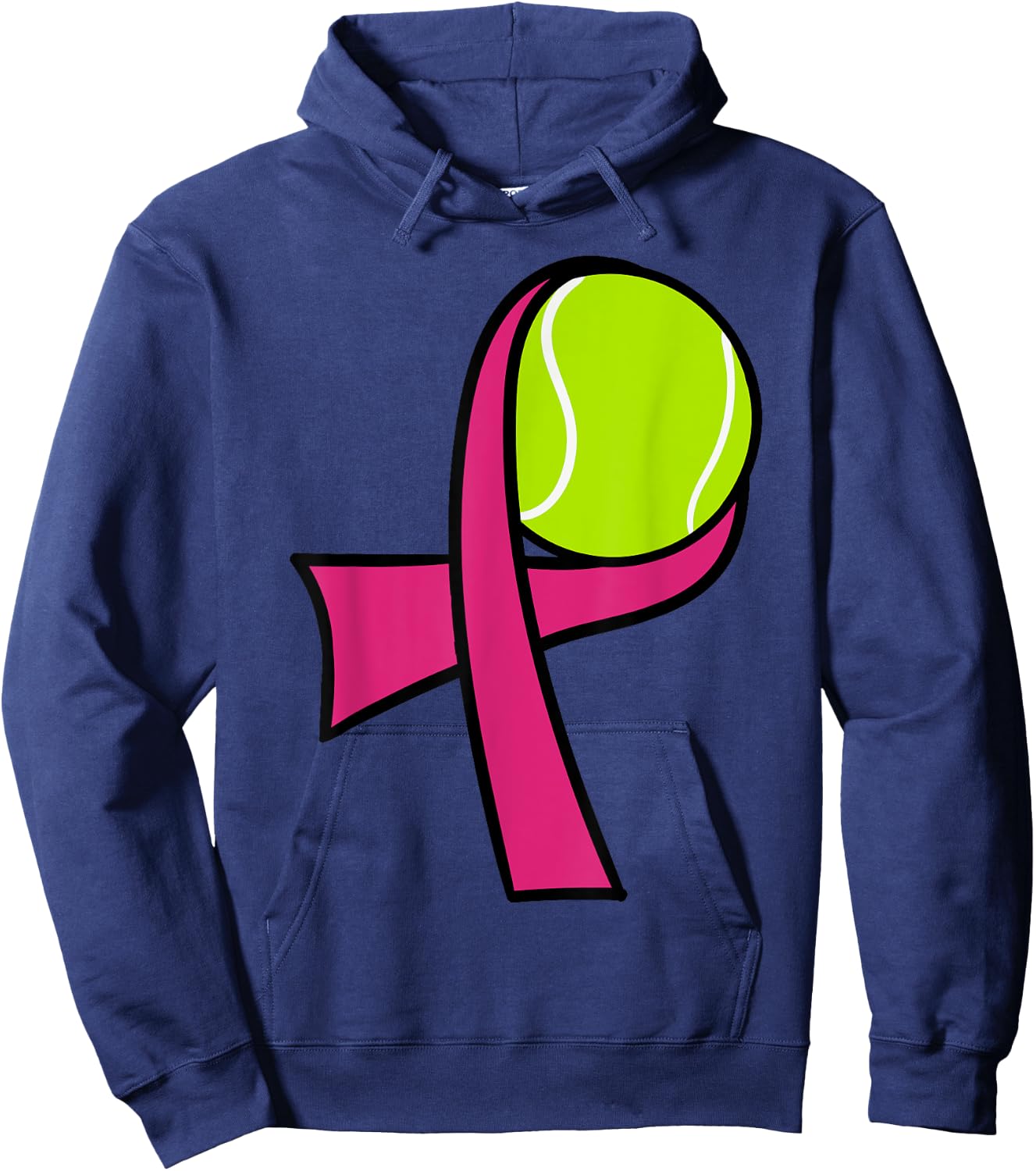 Breast Cancer Tennis Ball Pink Ribbon Mammogram Sport Smash Hoodie - Hoodie | Navy