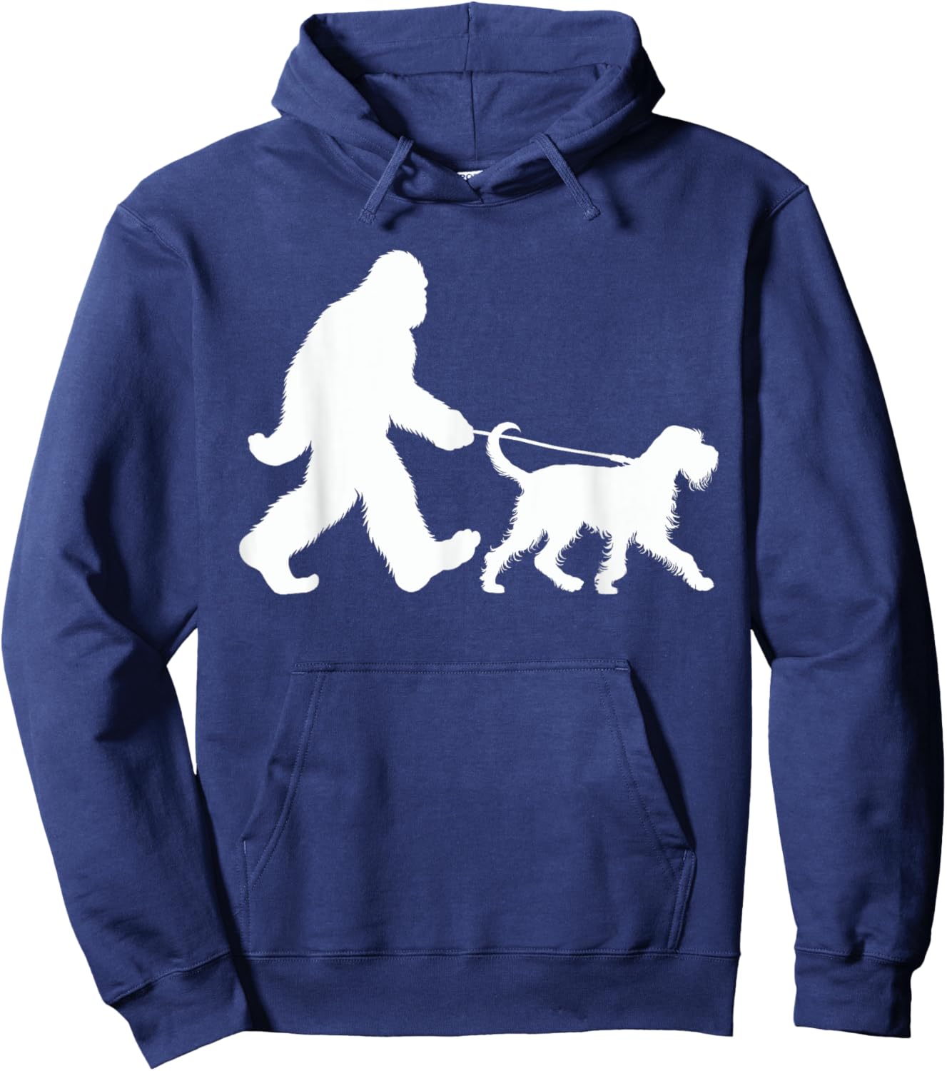Bigfoot Walking a Dog Funny Wirehaired Pointing Griffon Dad Hoodie - Hoodie | Navy