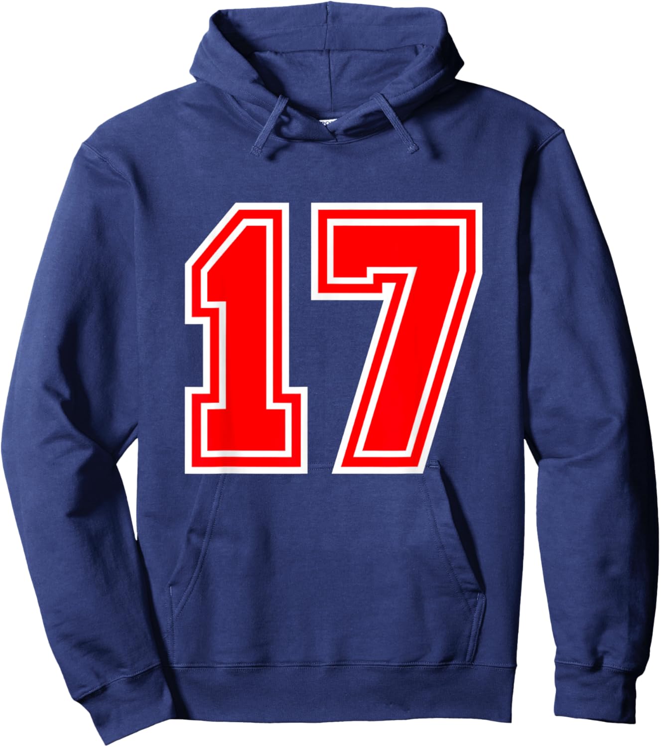 Number #17 Red Sports Team Varsity Hoodie - Hoodie | Navy