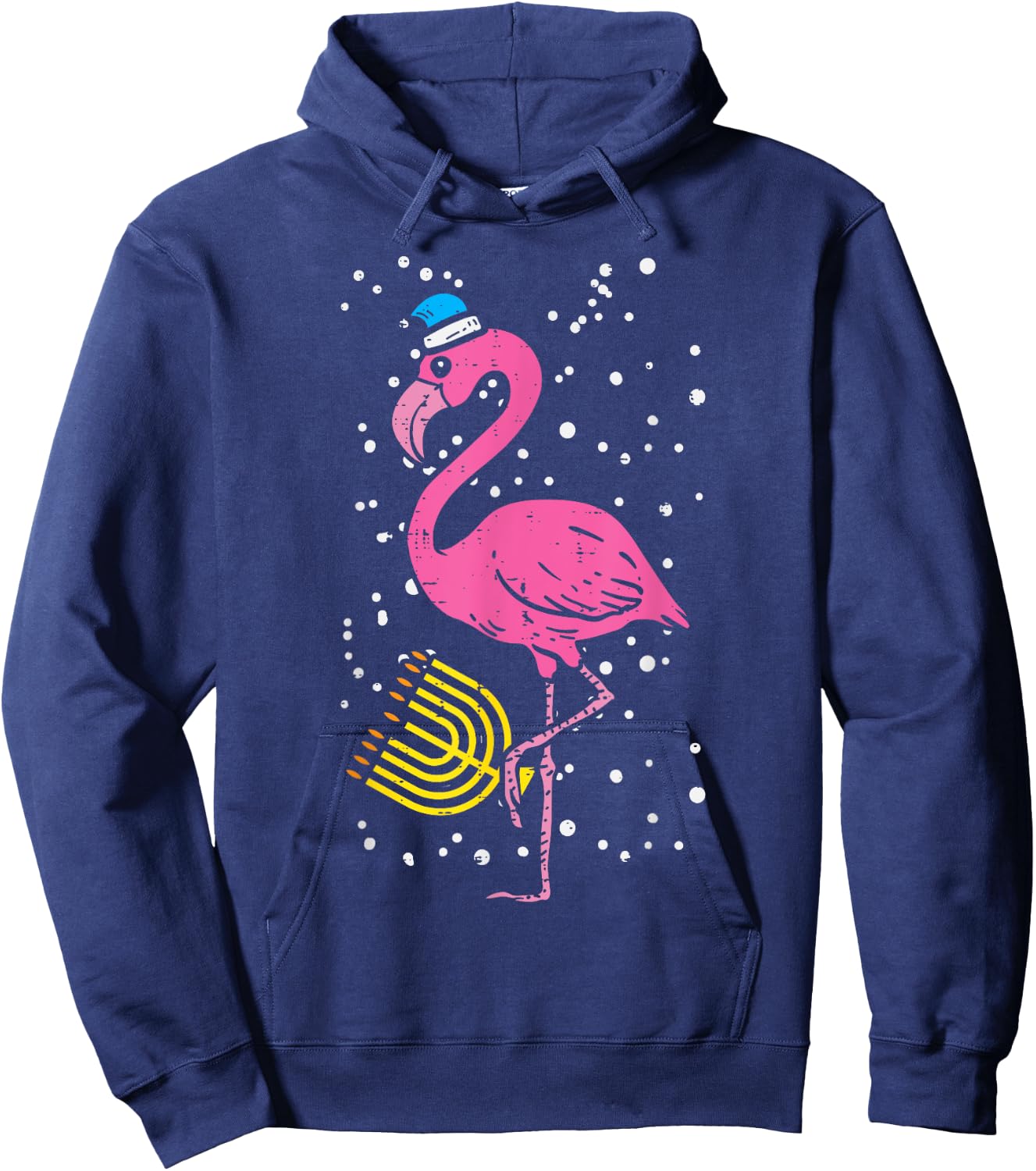 Jewish Flamingo Menorah Bird Lover Hanukkah Chanukah Gift Hoodie - Hoodie | Navy