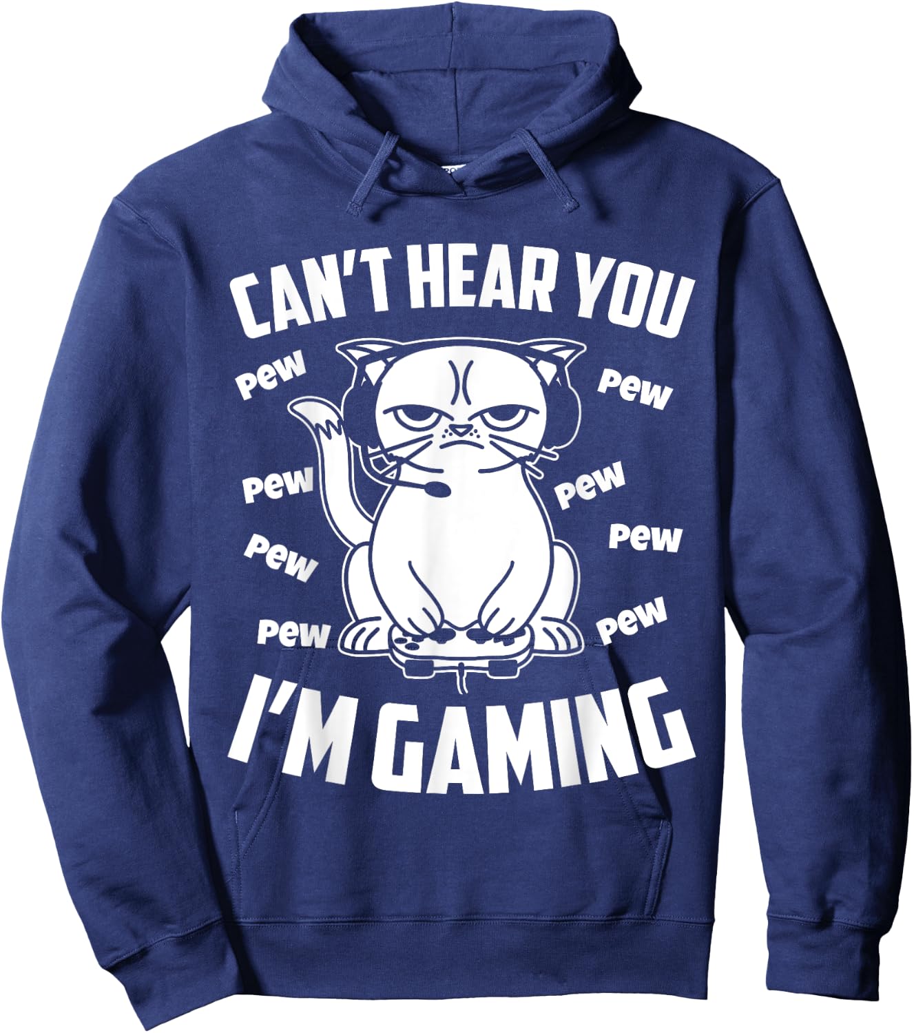 Can't hear you I'm gaming, Funny Gamer Cat Women Girls Kids Hoodie - Hoodie | Navy