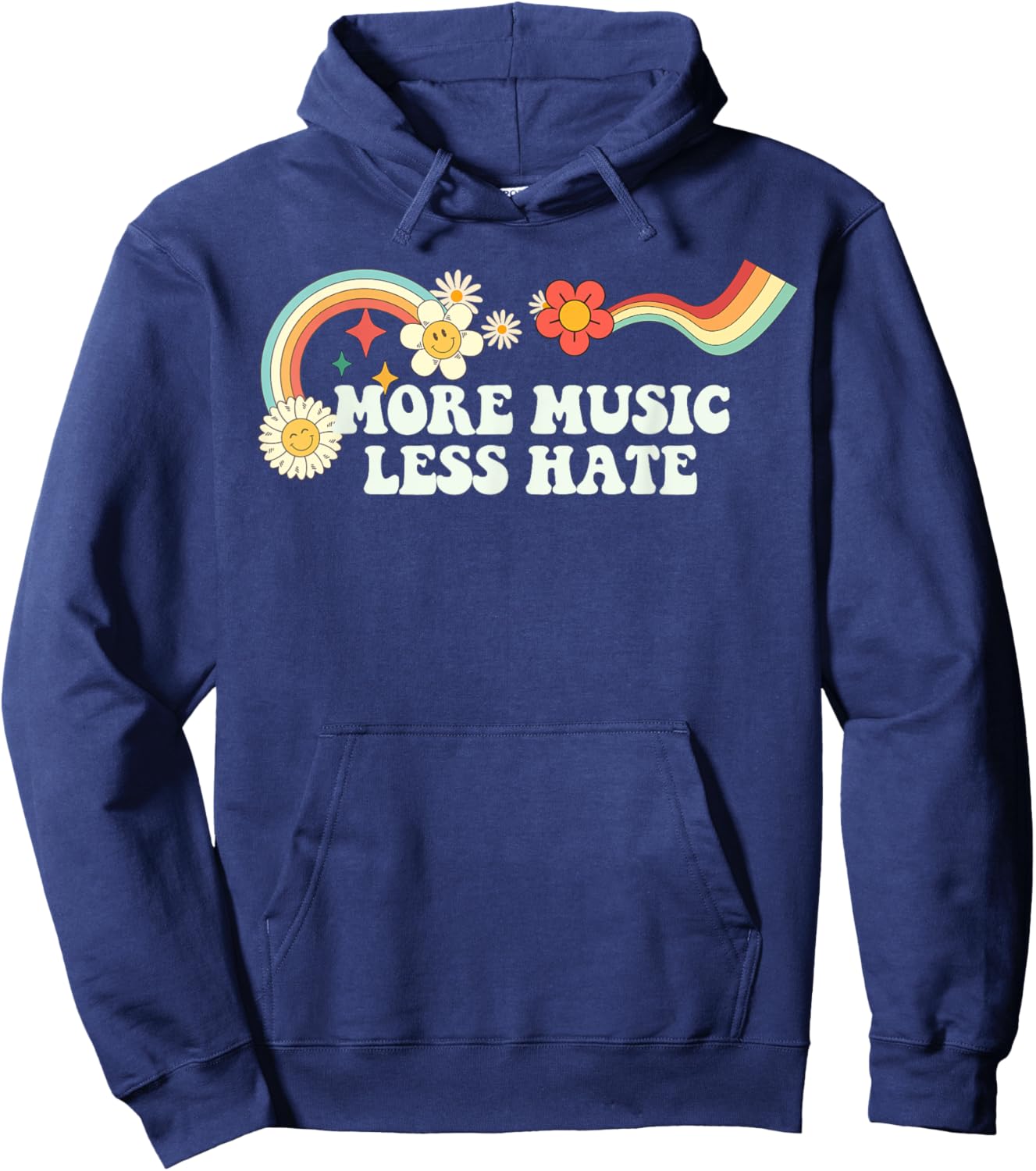 Groovy Funny More Music Less Hate Men Retro Hoodie - Hoodie | Navy