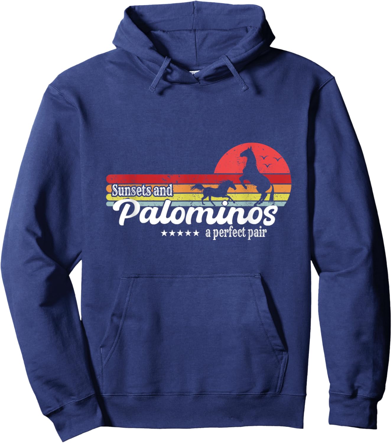 Vintage Sunset Horse Riding Palomino Breed Cowgirl Hoodie - Hoodie | Navy