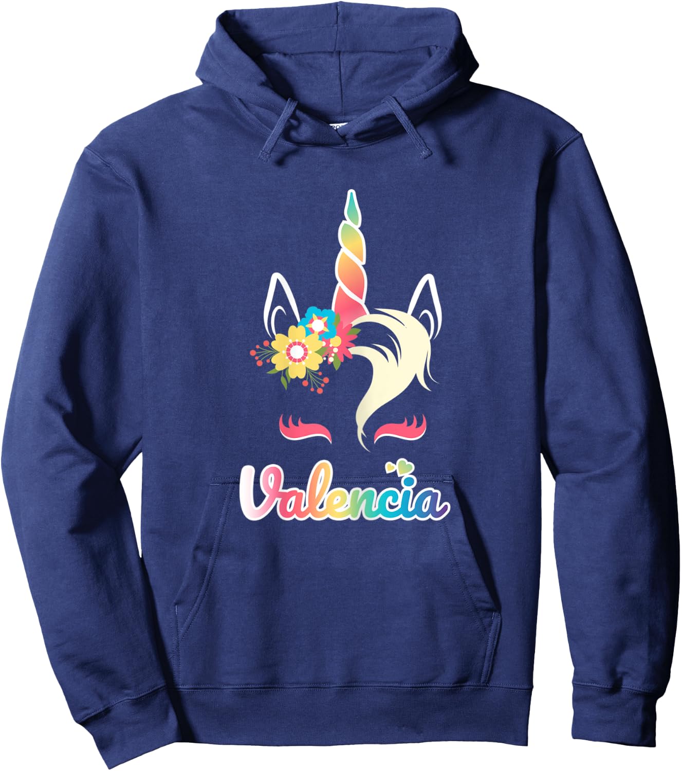 Rainbow Unicorn Valencia apparel Custom Name Gift girls Hoodie - Hoodie | Navy