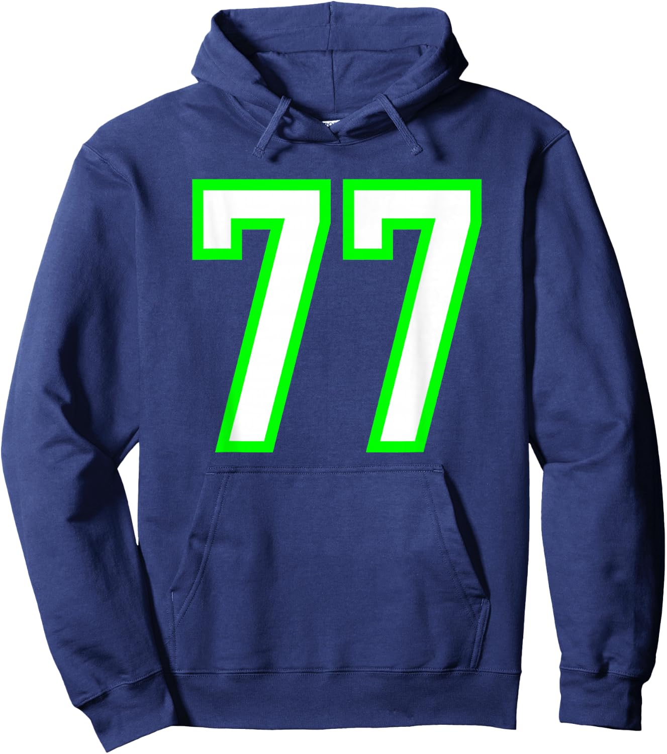 White Lime Sports Team Number #77 Hoodie - Hoodie | Navy