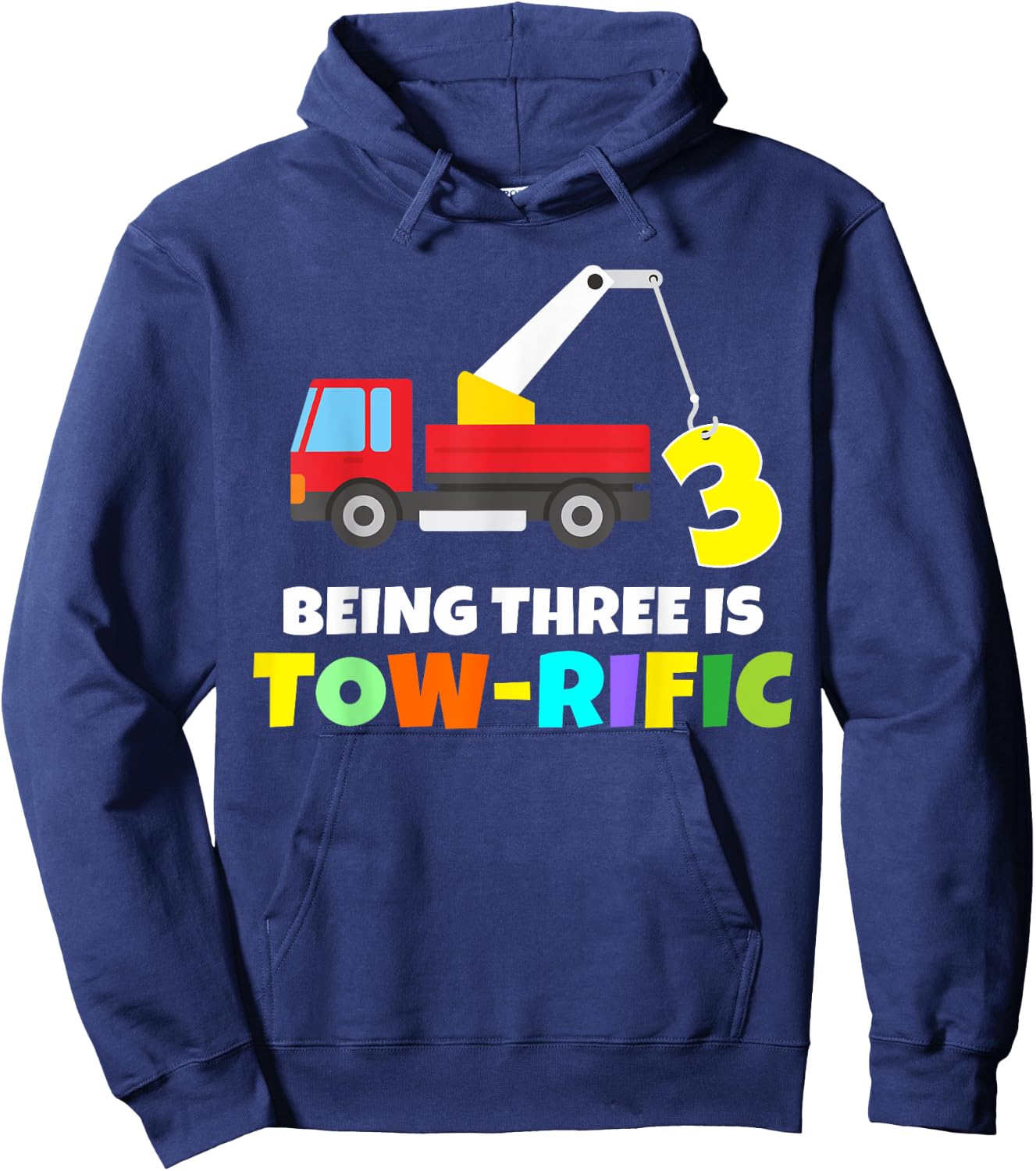 Kids 3rd Birthday Boy Girl 3 Year Old Tow Truck Towing Pun Hoodie - Hoodie | Navy