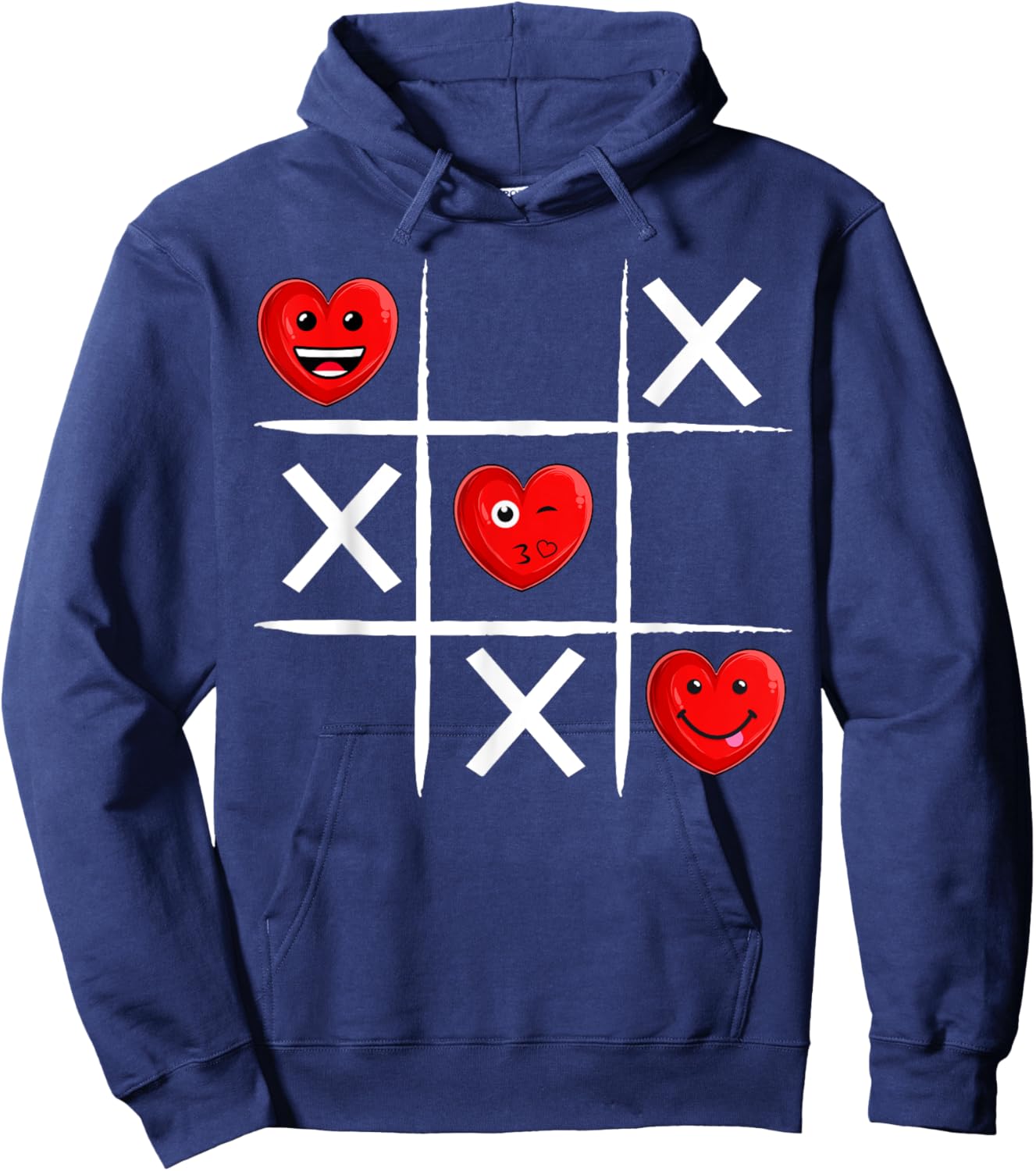 Tic Tac Toe Hearts Valentine's Day Funny Love Heart Hoodie - Hoodie | Navy