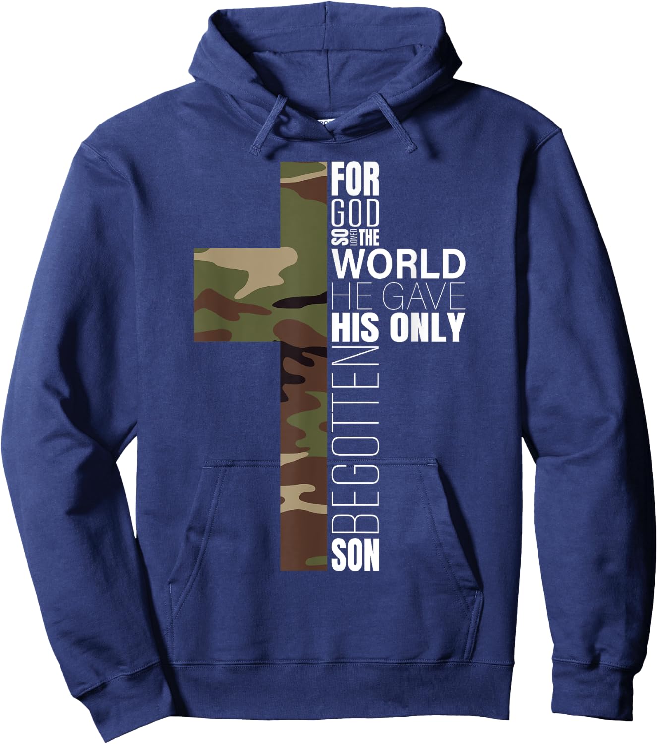 Green Camo Christian Cross Bible Verse Gifts Men John 3 16 Premium Hoodie - Hoodie | Navy