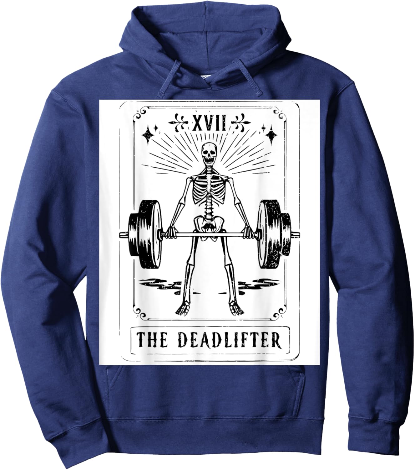 Deadlift Skeleton Tarot Card Fitness Workout Gym Weights Hoodie - Hoodie | Navy