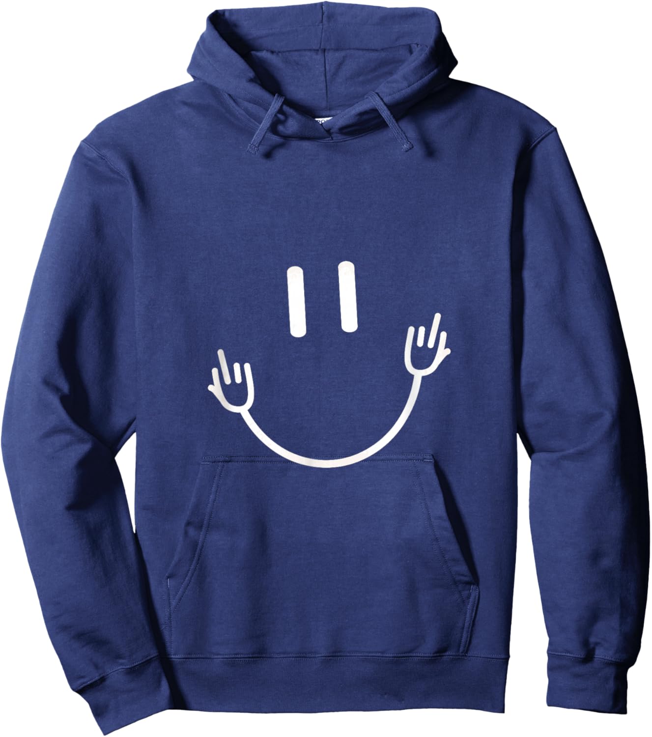 Funny Sarcastic Smile Face Middle Finger Graphic Hoodie - Hoodie | Navy