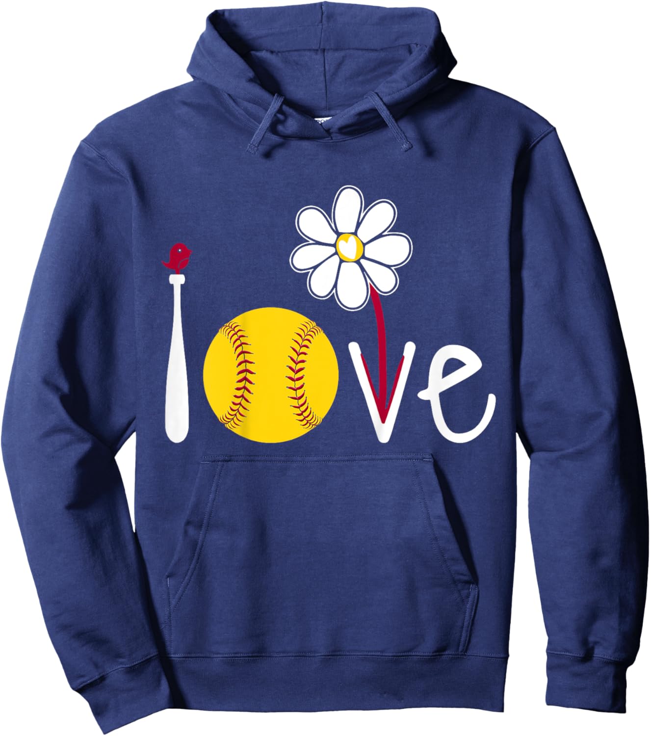Kids Softball-Shirt Teen Girl Youth Cute I Love Softball Flowers Hoodie - Hoodie | Navy