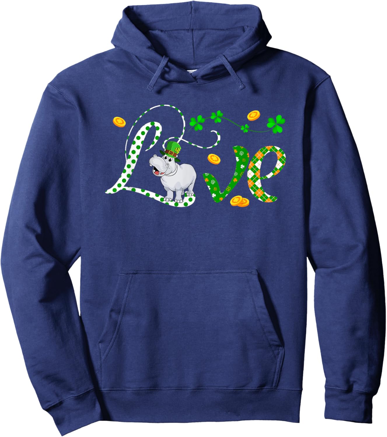 LOVE St. Patrick's Day Hippo Costume Clovers Lover Kids Hoodie - Hoodie | Navy