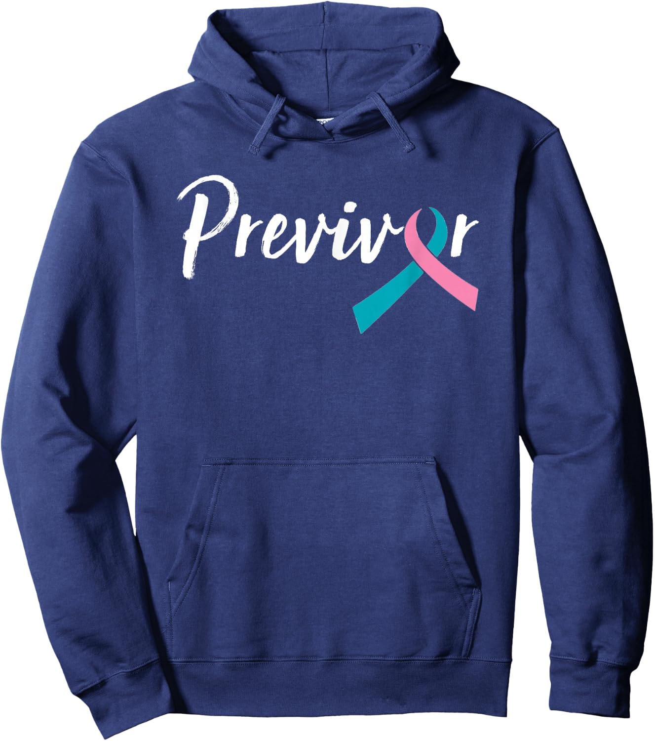 Script Previvor With Pink & Teal Ribbon Hoodie - Hoodie | Navy