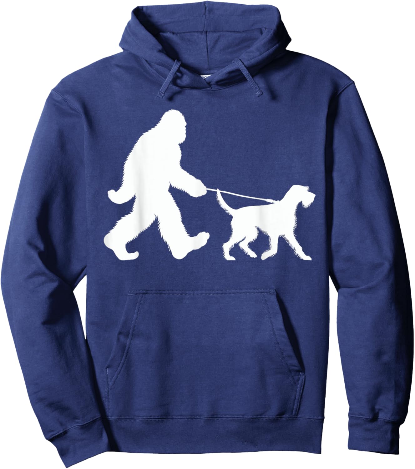 Bigfoot Walking a Dog Funny German Wirehaired Pointer Lovers Hoodie - Hoodie | Navy