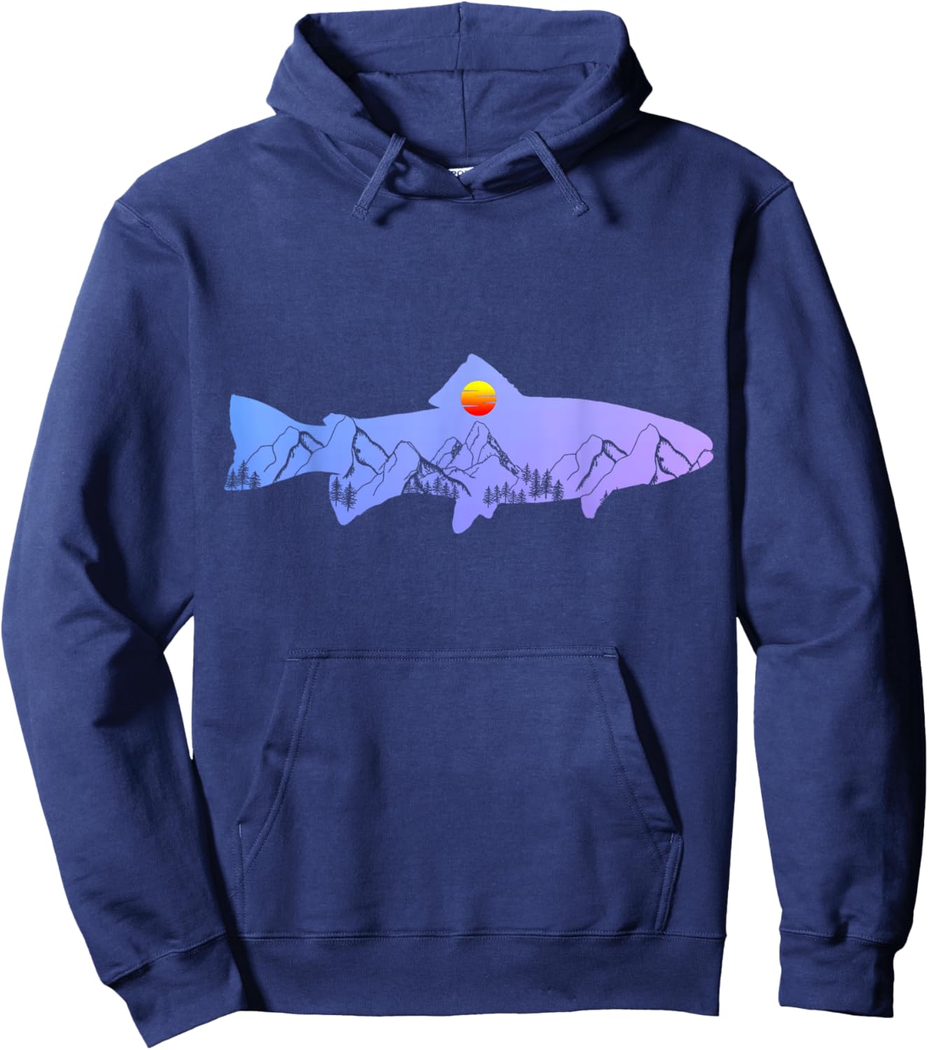 Fly Fishing Trout Fisherman Vintage Mountains Nature Hoodie - Hoodie | Navy
