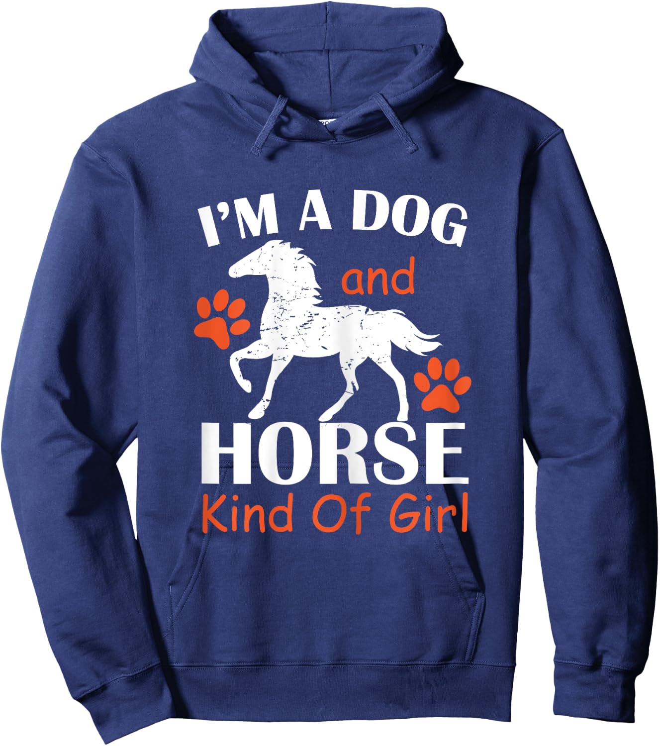 I'm A Dog And Horse Kind Of Girl Paw Print Horseshoe Gift Hoodie - Hoodie | Navy