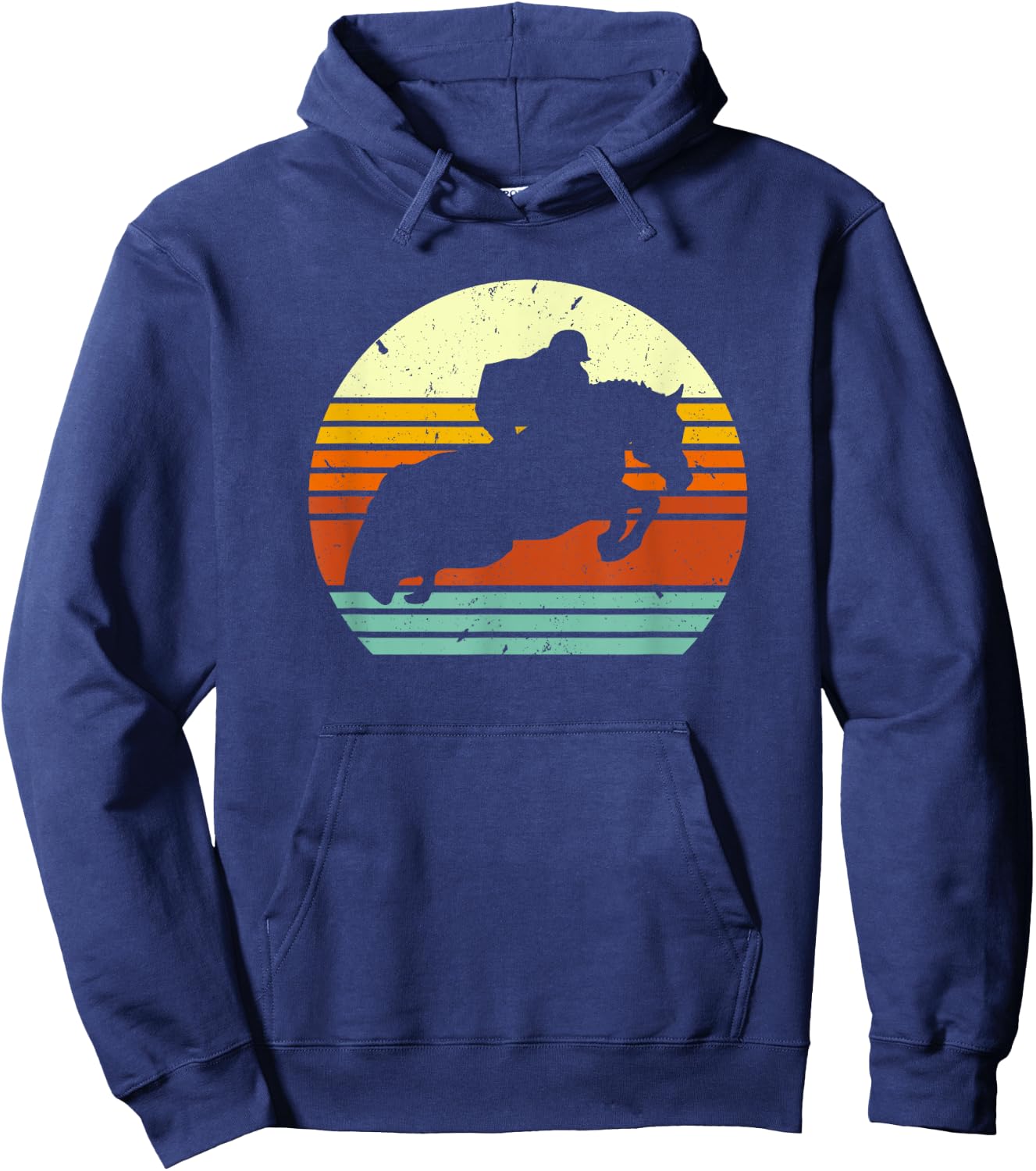 English Horse Show Jumping on Retro Sun Style Hoodie - Hoodie | Navy