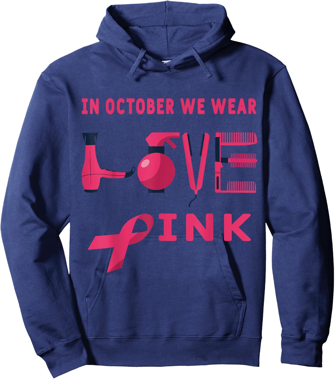 Pink in Oktober we wear pink Hairstylist Breast Cancer Awareness Halloween Hairdresser Hoodie - Hoodie | Navy
