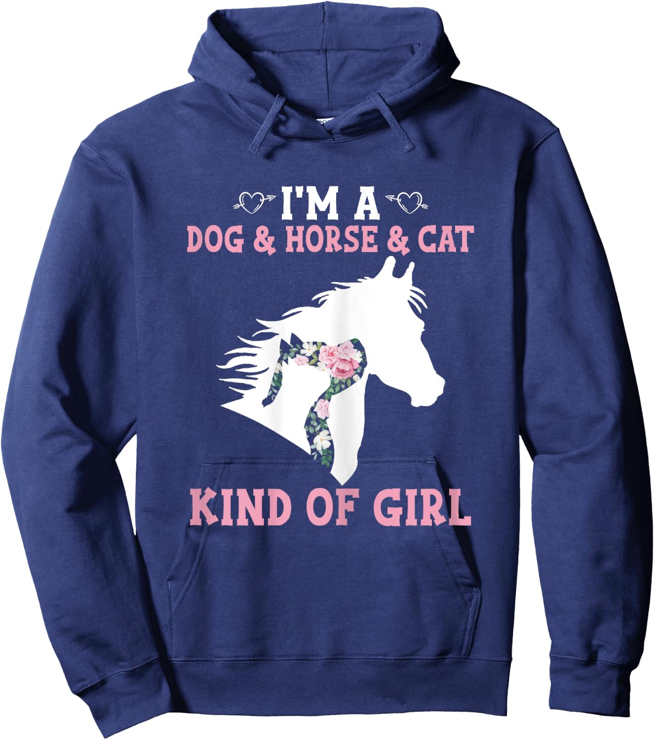 Dy Dog Horse Cat Floral Silhouette Animal Lover Girl Gift Hoodie - Hoodie | Navy