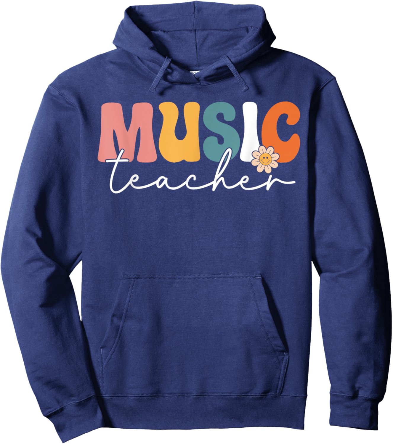 Music Teacher Team Retro Groovy Vintage First Day Of School Women Girls Kids Hoodie - Hoodie | Navy
