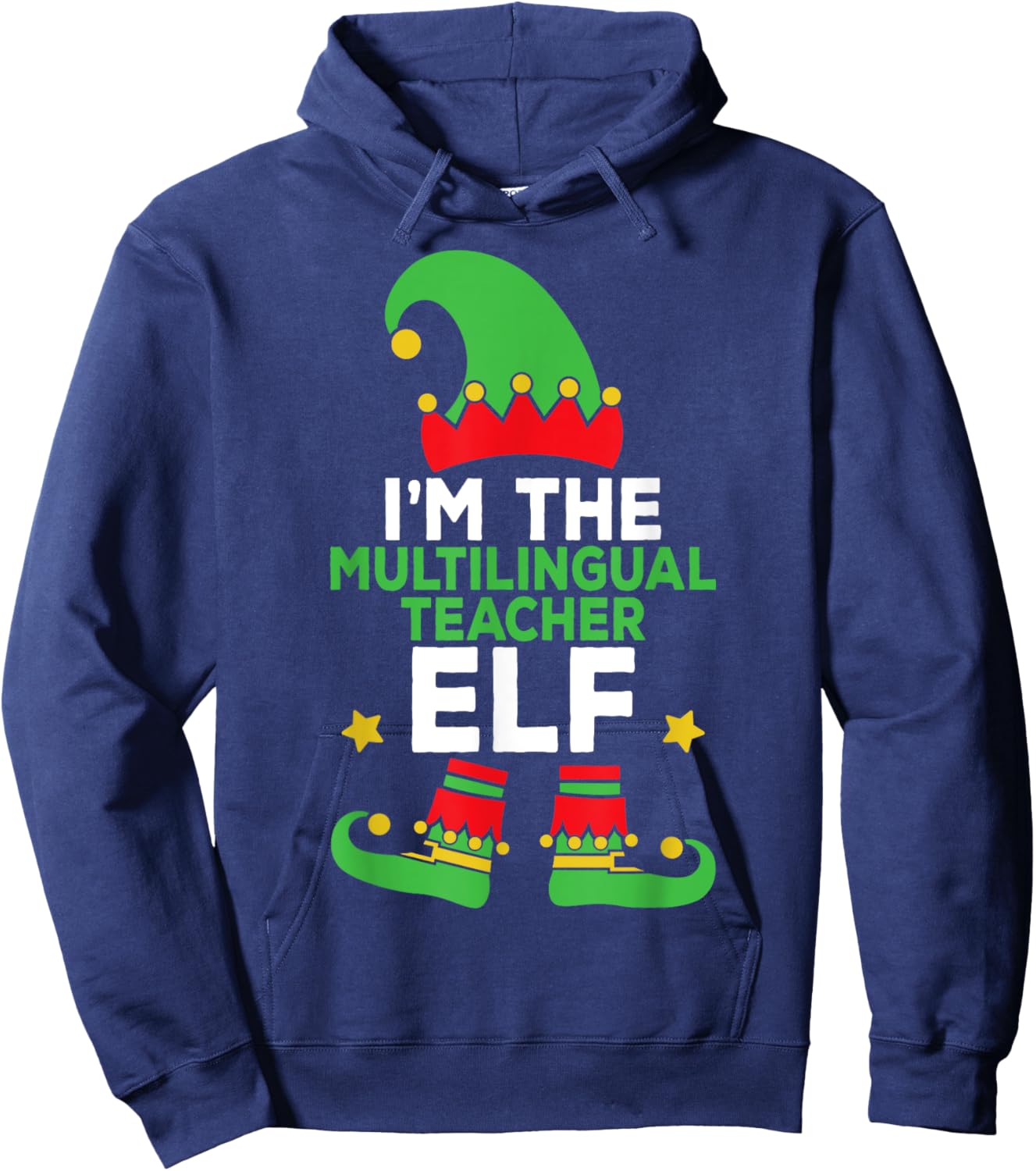 Multilingual Teacher Elf Family Holiday Matching Christmas Hoodie - Hoodie | Navy